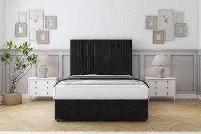 Sloomy Manhattan Black Plush Ottoman Bed With Mattress With 54" Floor Standing Headboard 3' Single from B&Q