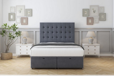 Sloomy Alabama Steel Plush Ottoman Bed With Mattress With 54" Floor Standing Headboard 3' Single from B&Q