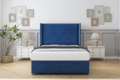 Sloomy Devonshire Navy Plush Ottoman Bed With Mattress With 54" Wingback Headboard 2'6 Small Single from B&Q