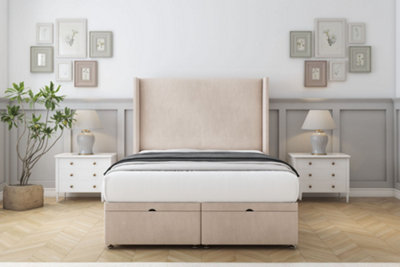 Sloomy Devonshire Sand Naples Ottoman Bed With Mattress With 54" Wingback Headboard 4'6 Double from B&Q