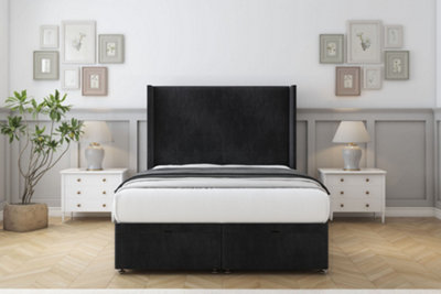Sloomy Devonshire Black Naples Ottoman Bed With Mattress With 54" Wingback Headboard 5' King from B&Q