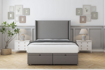 Sloomy Devonshire Pewter Dumfries Ottoman Bed With Mattress With 54" Wingback Headboard 4'6 Double from B&Q