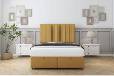 Sloomy Kingsley Mustard Plush Ottoman Bed With Mattress With 26" Strutted Headboard 3' Single from B&Q