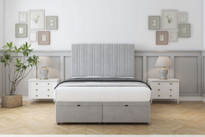 Sloomy Langston Silver Plush Ottoman Bed With Mattress With 54" Floor Standing Headboard 5' King from B&Q