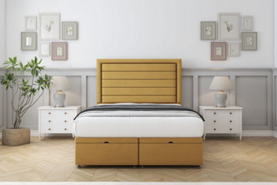 Sloomy Ashford Mustard Plush Ottoman Bed With Mattress With 26" Strutted Headboard 3' Single from B&Q
