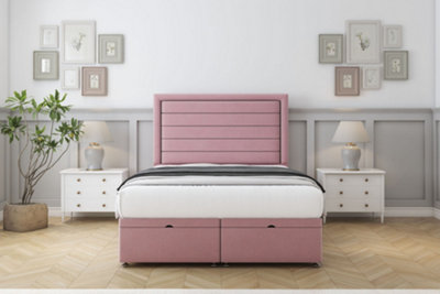 Sloomy Ashford Pink Plush Ottoman Bed With Mattress With 54" Floor Standing Headboard 3' Single from B&Q