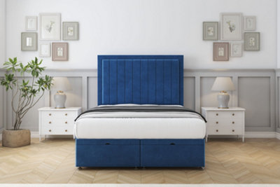 Sloomy Pemberton Navy Plush Ottoman Bed With Mattress With 26" Strutted Headboard 5' King from B&Q