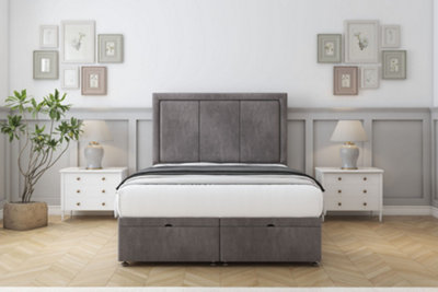 Sloomy Lancaster Slate Naples Ottoman Bed With Mattress With 26" Strutted Headboard 4'6 Double from B&Q