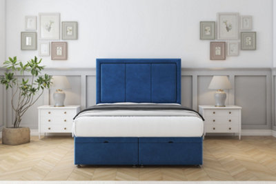 Sloomy Lancaster Navy Plush Ottoman Bed With Mattress With 54" Floor Standing Headboard 3' Single from B&Q