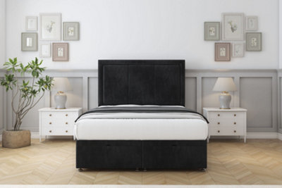 Sloomy Lancaster Black Naples Ottoman Bed With Mattress With 54" Floor Standing Headboard 4'6 Double from B&Q