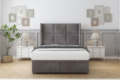 Sloomy Beaumont Slate Naples Ottoman Bed With Mattress With 54" Wingback Headboard 3' Single from B&Q