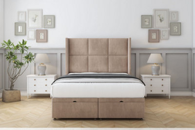Sloomy Beaumont Mink Naples Ottoman Bed With Mattress With 54" Wingback Headboard 5' King from B&Q