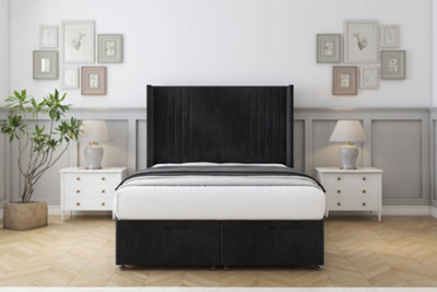 Sloomy Camden Black Naples Ottoman Bed With Mattress With 54" Wingback Headboard 4'6 Double from B&Q