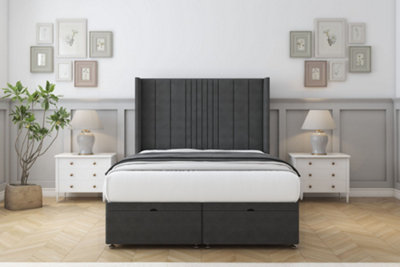 Sloomy Hargrave Graphite Dumfries Ottoman Bed With Mattress With 54" Wingback Headboard 5' King from B&Q