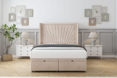 Sloomy Rutherford Sand Naples Ottoman Bed With Mattress With 54" Wingback Headboard 4'6 Double from B&Q