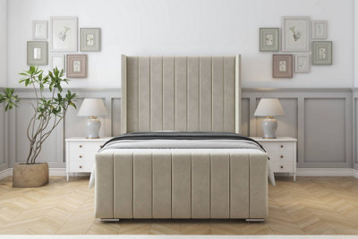 Sloomy Melbourne Cream Plush Bed Frame  With 50" Upholstered Wingback Headboard 3' Single from B&Q