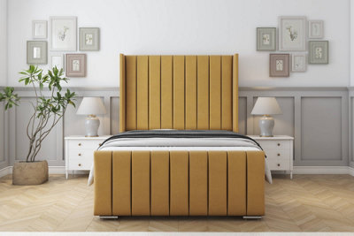 Sloomy Melbourne Mustard Plush Bed Frame  With 50" Upholstered Wingback Headboard 5' King from B&Q