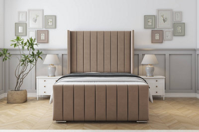Sloomy Melbourne Mink Plush Bed Frame  With 50" Upholstered Wingback Headboard 5' King from B&Q
