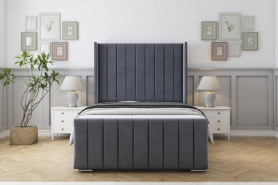 Sloomy Melbourne Steel Plush Bed Frame  With 50" Upholstered Wingback Headboard 4' Small Double from B&Q