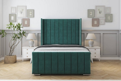 Sloomy Melbourne Emerald Plush Bed Frame  With 50" Upholstered Wingback Headboard 5' King from B&Q