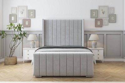 Sloomy Melbourne Silver Plush Bed Frame  With 50" Upholstered Wingback Headboard 5' King from B&Q