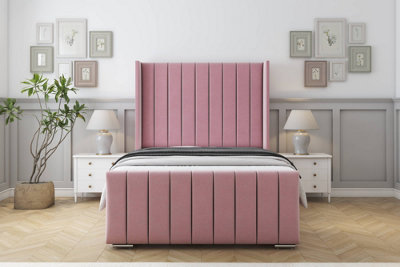 Sloomy Melbourne Pink Plush Bed Frame  With 50" Upholstered Wingback Headboard 2'6 Small Single from B&Q