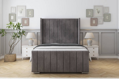 Sloomy Melbourne Slate Naples Bed Frame  With 50" Upholstered Wingback Headboard 4'6 Double from B&Q