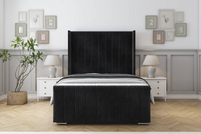 Sloomy Melbourne Black Naples Bed Frame  With 50" Upholstered Wingback Headboard 4' Small Double from B&Q