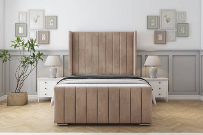 Sloomy Melbourne Mink Naples Bed Frame  With 50" Upholstered Wingback Headboard 3' Single from B&Q