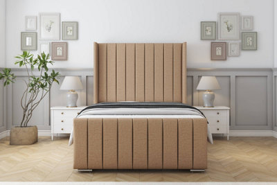 Sloomy Melbourne Latte Dumfries Bed Frame  With 50" Upholstered Wingback Headboard 3' Single from B&Q