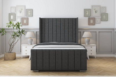 Sloomy Melbourne Graphite Dumfries Bed Frame  With 50" Upholstered Wingback Headboard 4'6 Double from B&Q