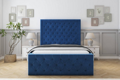 Sloomy Vienna Navy Plush Special Bed Frame. With 50" Upholstered Headboard 3' Single from B&Q