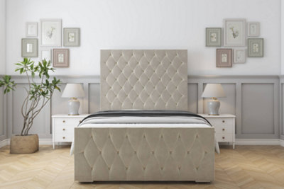 Sloomy Watson Cream Plush Bed Frame With 50" Upholstered Headboard 2'6 Small Single from B&Q