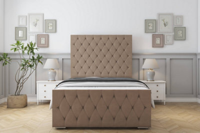Sloomy Watson Mink Plush Bed Frame With 50" Upholstered Headboard 6' Super King from B&Q
