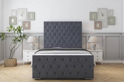 Sloomy Watson Steel Plush Bed Frame With 50" Upholstered Headboard 4'6 Double from B&Q