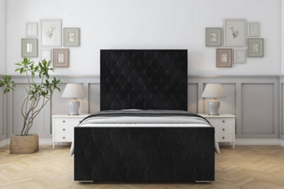 Sloomy Watson Black Naples Bed Frame With 50" Upholstered Headboard 4'6 Double from B&Q