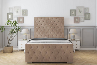 Sloomy Watson Mink Naples Bed Frame With 50" Upholstered Headboard 4'6 Double from B&Q