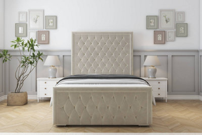 Sloomy Monroe Cream Plush Bed Frame With 50" Upholstered Headboard 5' King from B&Q
