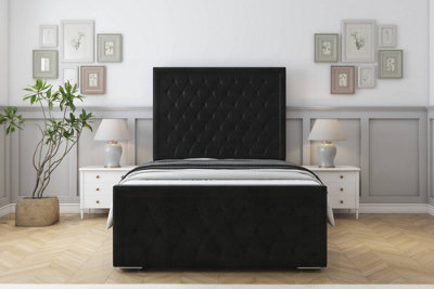 Sloomy Monroe Black Plush Bed Frame With 50" Upholstered Headboard 3' Single from B&Q