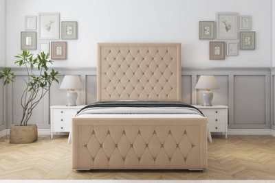 Sloomy Monroe Pebble Plush Bed Frame With 50" Upholstered Headboard 3' Single from B&Q