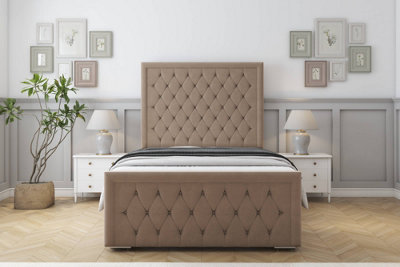 Sloomy Monroe Mink Plush Bed Frame With 50" Upholstered Headboard 4'6 Double from B&Q