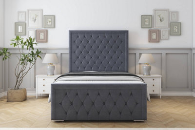 Sloomy Monroe Steel Plush Bed Frame With 50" Upholstered Headboard 3' Single from B&Q