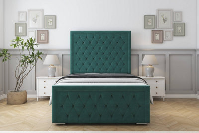 Sloomy Monroe Emerald Plush Bed Frame With 50" Upholstered Headboard 6' Super King from B&Q