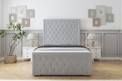 Sloomy Monroe Silver Plush Bed Frame With 50" Upholstered Headboard 2'6 Small Single from B&Q