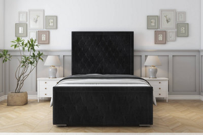 Sloomy Monroe Black Naples Bed Frame With 50" Upholstered Headboard 2'6 Small Single from B&Q