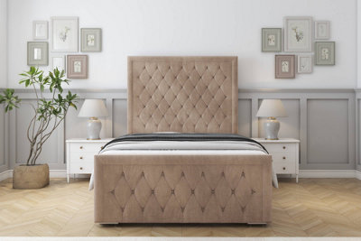 Sloomy Monroe Mink Naples Bed Frame With 50" Upholstered Headboard 2'6 Small Single from B&Q