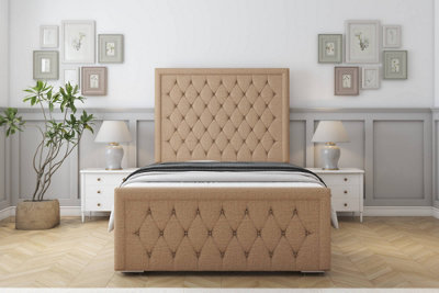 Sloomy Monroe Latte Dumfries Bed Frame With 50" Upholstered Headboard 2'6 Small Single from B&Q