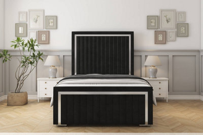 Sloomy Boston Chrome Black Plush Bed Frame With 50" Upholstered Headboard 3' Single from B&Q