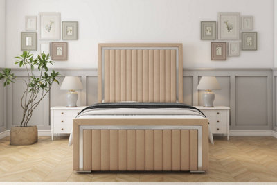 Sloomy Boston Chrome Pebble Plush Bed Frame With 50" Upholstered Headboard 2'6 Small Single from B&Q