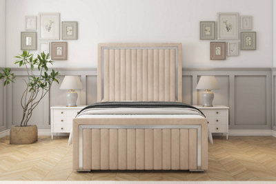 Sloomy Boston Chrome Sand Naples Bed Frame With 50" Upholstered Headboard 4'6 Double from B&Q